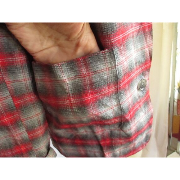 Vintage Women's Flannel Jacket Medium Shadow Plaid 1950's Handmade Chore Cotton - Picture 6 of 8